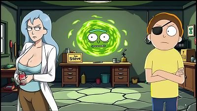 Parody hentai game with a spicy siren and evil Morty.