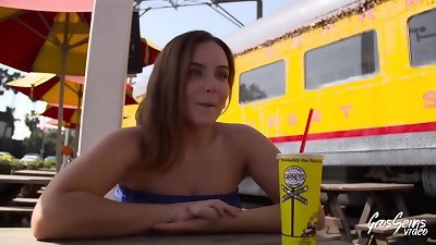 Natasha, a 29-year-old with large breasts, engages in anal sex in Los Angeles