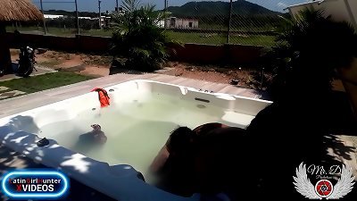 Exhibitionism and outdoor sex with Dronil Horny. boning and showing off this tramp in the jacuzzi on the farm