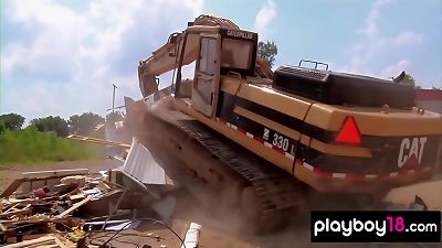 big breasted naked badass asian babe Tiffany Luu and girlfriends destroying a building