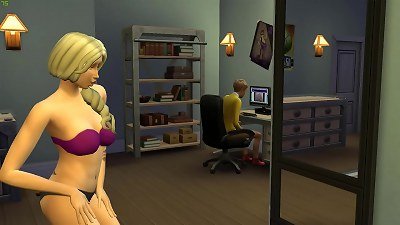 ash-blonde mom Catching Up Her teen son milking In Front Of The Computer