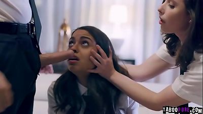 Cunning guy seduced and fucked a naive college girl in threesome.