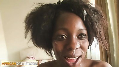 black hotty facial cum-shot After rough anal audition by white Agent