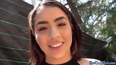 Spanish honey gets pounded in public after giving oral pleasure