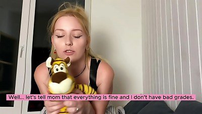The girl sucks her stepfatherâ€™s cock and fucks with him because of the bad mark