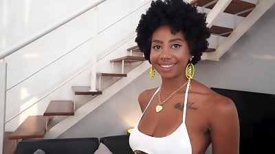 Beautiful black breast possessed Ana Susage gets her ass and throat fucked by a big white cock. (Anal, no pussy, deep throat, spit, rim, interracial and black and white) OB382