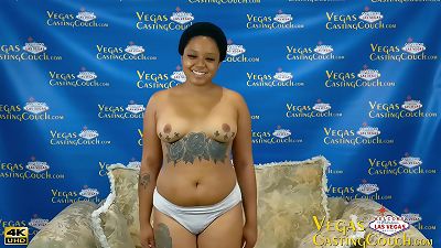 20yr ebony HOTTIE! Takes it in the booty Deep - During casting In Las Vegas - swallows gigantic white manmeat Down Her mouth