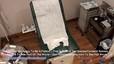 Katie Cummings undergoes a mandatory gynecological exam as a freshman by Dr. Tampa and male nurse Neo, all recorded on hidden cameras for GirlsGoneGyno.com
