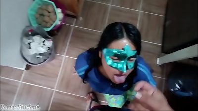 My neighbor gives me a morning blowjob in the kitchen after showering