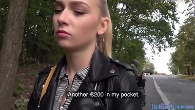 Pulled light-haired eurobabe riding pov dick in outdoor action