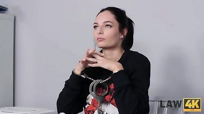 LAW4k. teenage dark-haired deep throats manhood and rails it in interrogation room