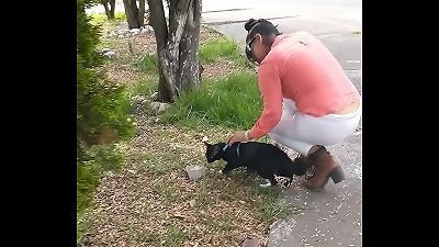 Meche Candela In leggings With Camellito ambling Her kitty