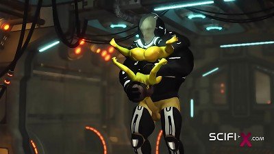 horny anal alien romp with a huge spunk-pump in the spacecraft