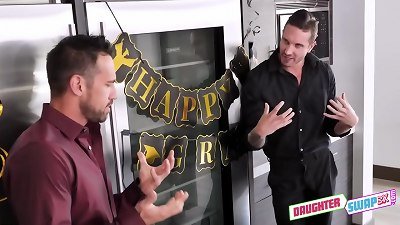 DaughterSwap3X.com - They get down on their knees and such each others stepdads fuck-sticks side by side, getting them ready to glob as much money as they ask fo