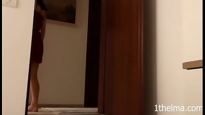 wife surprise her husband with naked apperence. fledgling couple