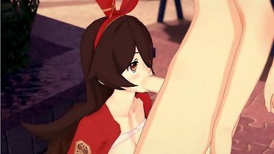 Genshin impact - Amber gives a blowjob, cumshot to the face.