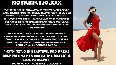 Hotkinkyjo in killer red dress self fisting her ass at the desert & anal rosebud