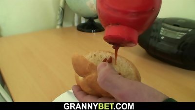 fellow picks up giant titties grandma in cafe