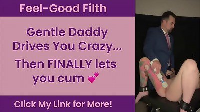 A DDLG daddy in a suit seduces a woman until she reaches an orgasm and cries.