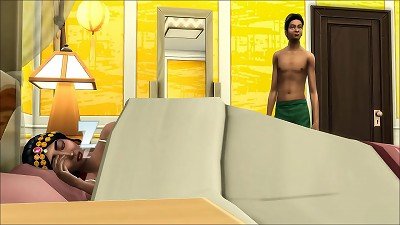 Indian mother shares her sofa with her son after he visited during the night because he had a nightmare and went to couch with her - desi mom and son-in-law