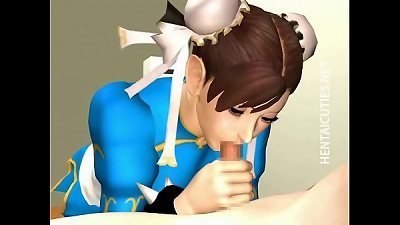 A hentai maid with pigtails gives a sperm BJ