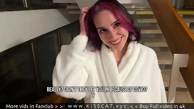 Picked up a brunette on the hotel Stairs and Got a Public blowjob and hot hump in the apartment