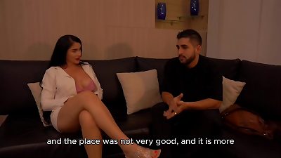 A busty real estate agent welcomes her new client to his new home.