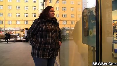 big brunette picked up in the street and pounded