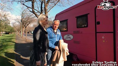 Grandfather seduces and has sex with a German teenage girl in his car