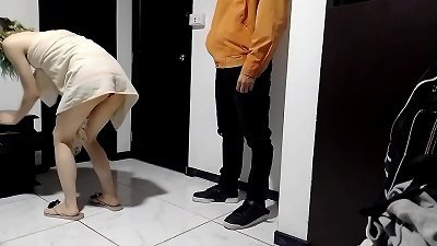 freshly bathed I receive the delivery man and I receive him in undies so he can ravage me, we do the sixty nine standing up!!!