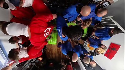 Behind the scenes of cheerleaders being fucked by a football team in 360 degrees