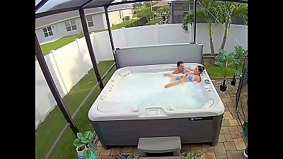 Wife reaches orgasm through fingering in a heated pool