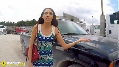 Roadside - Spicy Latina plows a yam-sized manhood to free her car