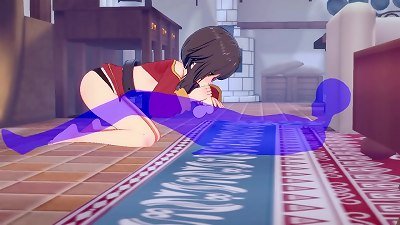 Megumin from KonoSuba receives a blowjob and swallows semen in this Japanese animated porn video