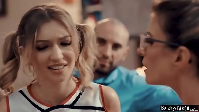 Coach and spouse drill nubile cheerleader