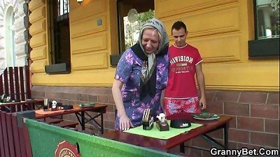 A hot granny with big tits gets fucked hard