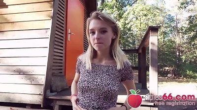 juicy teen Lily Ray gets penetrated behind an senior shack and gulps a big load! (ENGLISH) Dates66.com