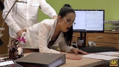 LOAN4K. black-haired with tatted melons becomes cockslut in loan office