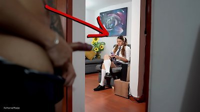 I get aroused by my stepdaughter's friend and pleasure myself while watching her - (Unexpected twist)