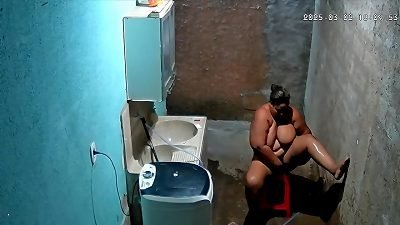 Stepmother shaving while being watched by her stepson through a hidden camera